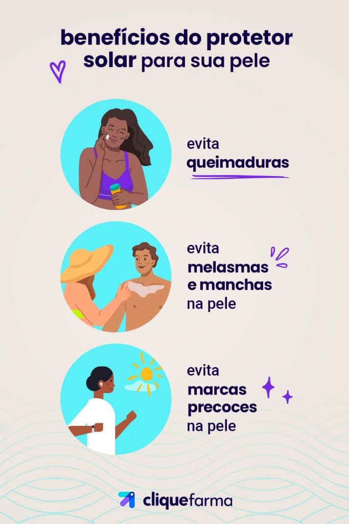 benefícios do protetor solar para sua pele: evita queimaduras, evita melasma, manchas e marcas precoces